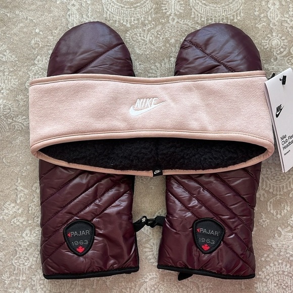 NWT Nike Club Fleece Pink Headband & NWOT Pajar 1963 Canada Burgundy Mittens Set main image 7